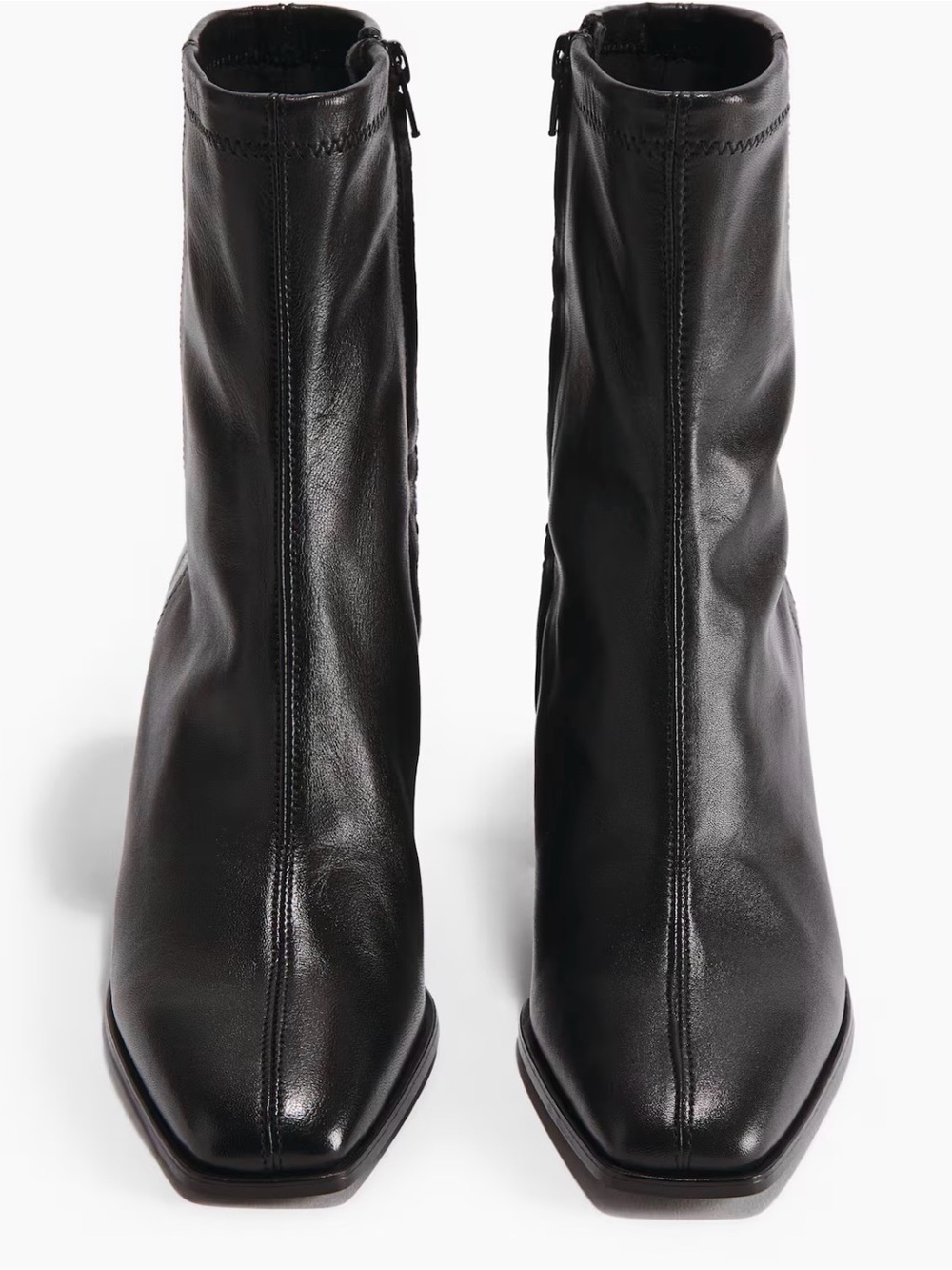 H&M Black Square-Toe Leather Ankle Booties